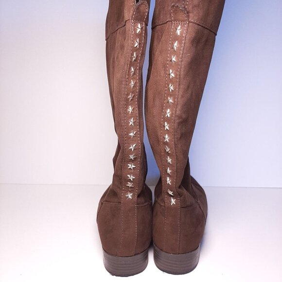 American Eagle By Payless Faux Suede Riding Boots Stars Studded Western Brown - Picture 3 of 11
